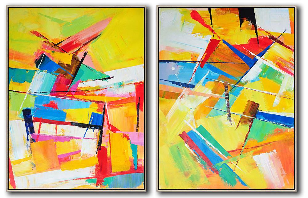Hand-painted Set of 2 Contemporary Art on canvas - Pop Art For Sale Large